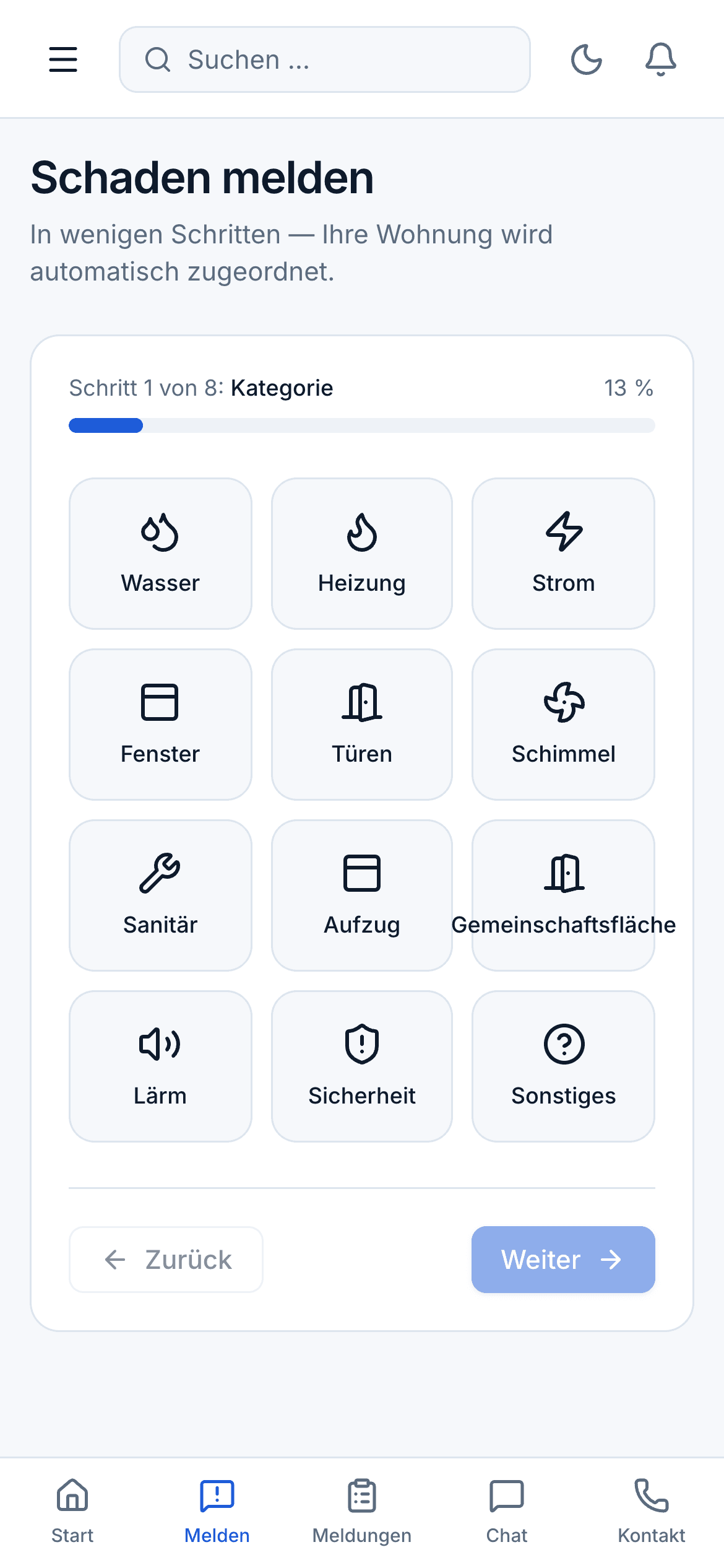 Schaden melden in unter zwei Minuten in der ImmoControl.io Mieter-App am Handy