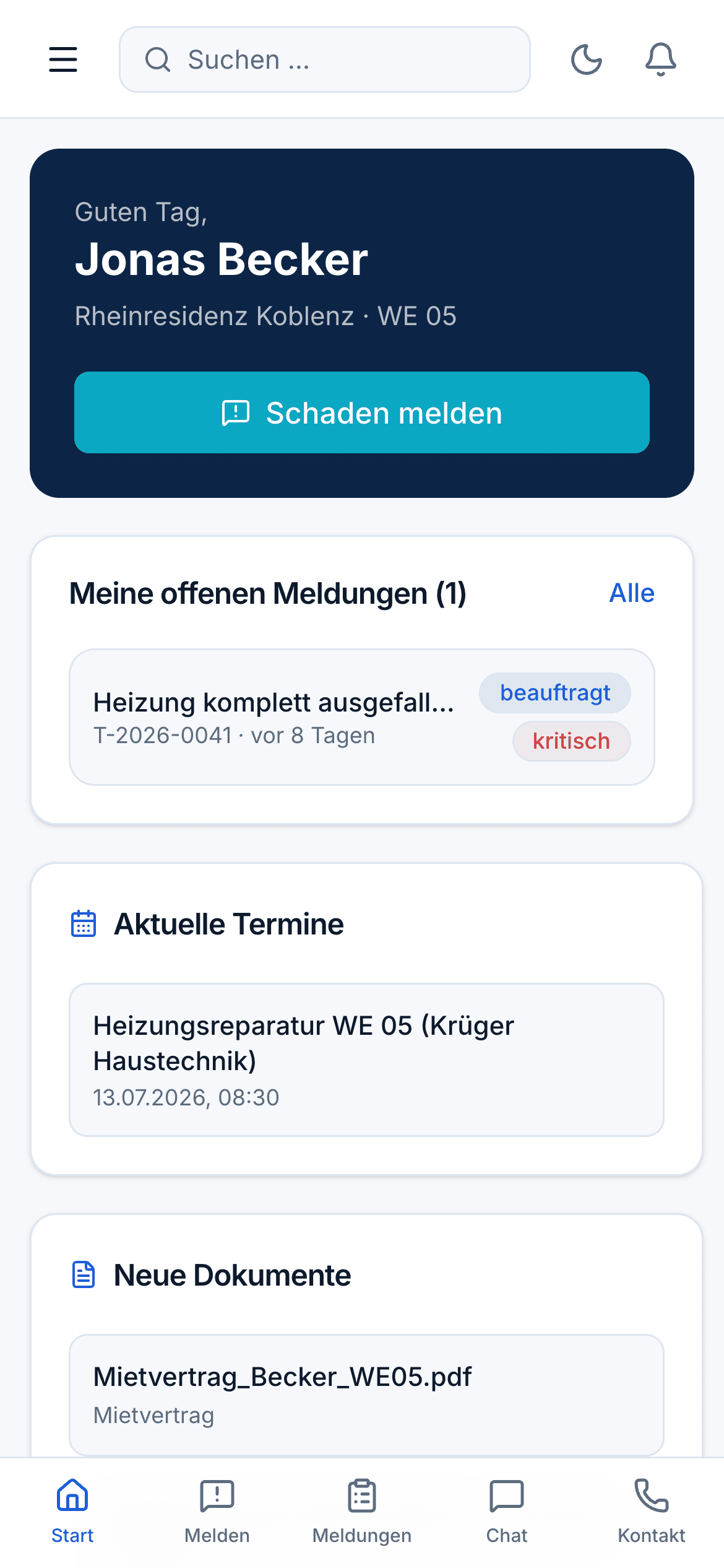 Der Mieter verfolgt den Status seiner Schadensmeldung live am Handy
